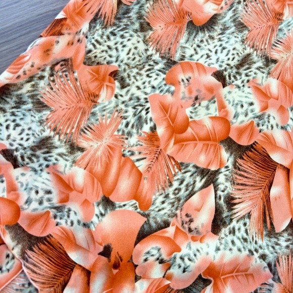 Vintage Flowy Cheetah Tropical Leaf Print Skirt Orange Cream Black - Picture 2 of 10